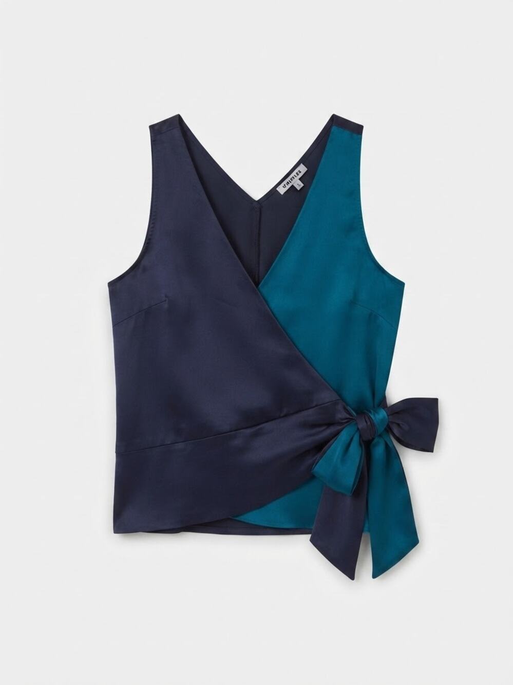 EDITION Express Womens Top Size S Blue Navy Satin Wrap Tie Blouse Career Chic